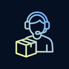 Helpful customer service agent with package. Icon symbol illustration