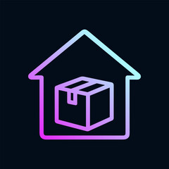Home delivery stylized package and dwelling. Icon symbol illustration