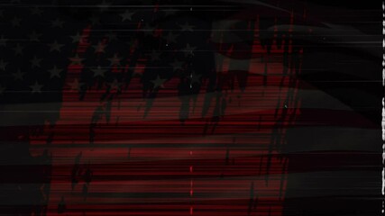 Red scan lines sweeping glitching American flag flickering vertical tear visualizing glitch effect - Powered by Adobe