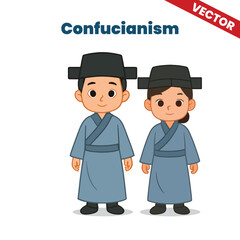 Confucian Children in Traditional Clothing Vector