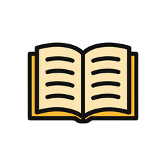 Open book revealing written knowledge. Icon symbol illustration