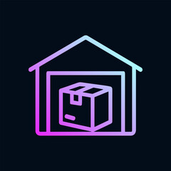 Packaged delivery within storage facility graphic. Icon symbol illustration