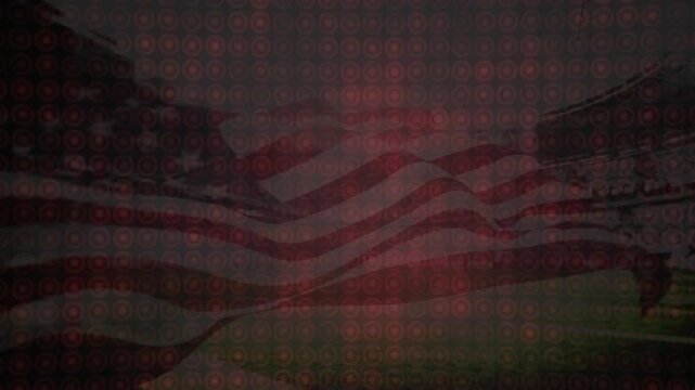 Flag entering frame from right unfurling across outfield while billowing in breeze for ceremony