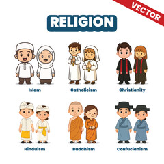 Religious Characters and Faith Attire Icon Vector Set