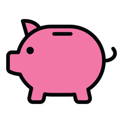 Piggy bank icon flat line style illustration representing saving money and financial planning, suitable for banking, personal finance, and investment-related projects
