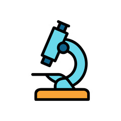 Stylized microscope on a laboratory bench. Icon symbol illustration