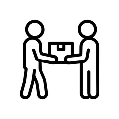 Two people exchanging a package. Icon symbol illustration