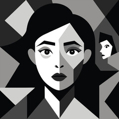 Abstract Monochrome Portrait Faceted Identity in Black and White