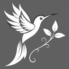 Elegant Hummingbird and Floral Branch Illustration Vector Design 1 (298).eps