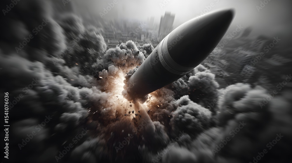 Aufkleber powerful rocket launch breaking through dense clouds creating a dramatic explosion and billowing plu