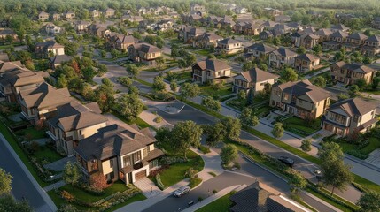 Fototapeta premium Aerial view of a residential neighborhood with many houses and streets
