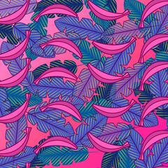 Pink tone pattern with alternating banana leaf and banana shapes