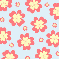 Cute floral pattern background vector illustration in pink and blue tones.