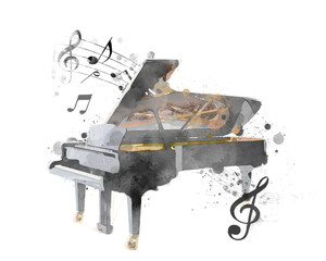 Grand piano png watercolor, transparent background. Remixed by rawpixel. © Rawpixel.com