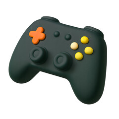 3D black game controller icon symbolizing entertainment, gaming, and interactive digital experiences