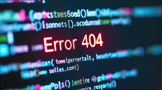 Digital Display of Error 404 Message on Computer Screen Interface