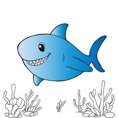 shark, fish, sea, underwater, animal, predator, ocean, marine, nature, wildlife, water, aquatic, dangerous, vector, blue, illustration, life, danger, cartoon, fin, wild, design, mascot, isolated, 