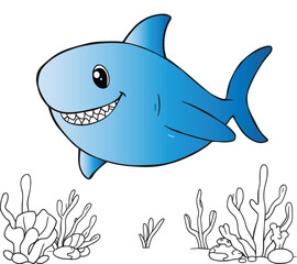 shark, fish, sea, underwater, animal, predator, ocean, marine, nature, wildlife, water, aquatic, dangerous, vector, blue, illustration, life, danger, cartoon, fin, wild, design, mascot, isolated, 