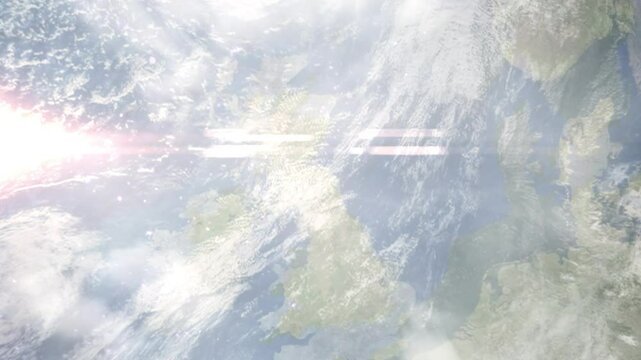 Earth zoom in from space and focus on Kelso, Scotland, Scottish Borders, Great Britain. Background for travel intro or blog. Satellite view. 3D style Animation. Images from NASA.