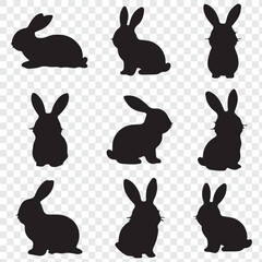 Set of different rabbits silhouettes. Cutie bunnies. Vector. set of rabbit illustration.