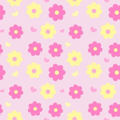 seamless floral pattern on pink background, kawaii design for wallpaper, scrapbooking, packaging 