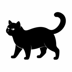 simple silhouette black British Scottish Fold cat walking vector icon on a whaite backround