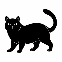 simple silhouette black British Scottish Fold cat walking vector icon on a whaite backround