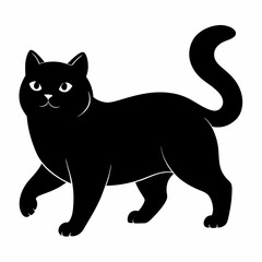 simple silhouette black British Scottish Fold cat walking vector icon on a whaite backround