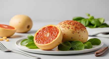Delicious Grapefruit and Cheese Culinary Creation A Gourmet Food Photography Image