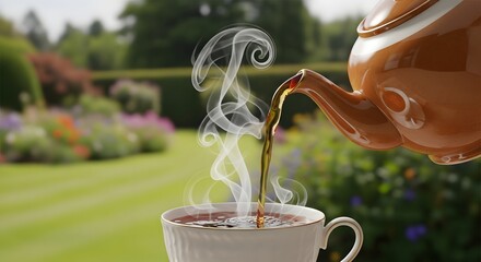 Aromatic Tea Pour Indulge in the Soothing Ritual of a Perfect Cuppa in a Serene Garden Setting