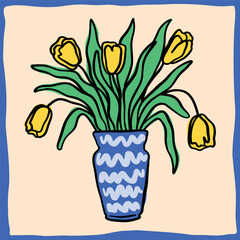 Doodle-style vector illustration of a flower vase, simple, delicate, and decorative design, line art style with smooth, minimalist strokes.