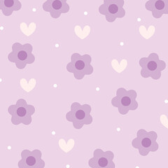 Pastel purple polka dot cute heart flower background.