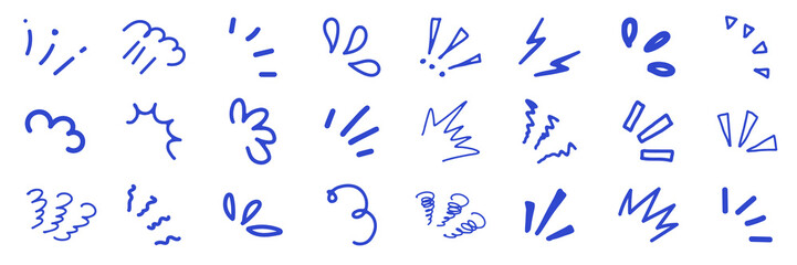 Fototapeta premium PNG Blue doodle-style hand-drawn line art elements on white, set on transparent background