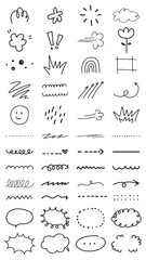PNG Doodle-style hand-drawn arrows, clouds, and shapes collection, set on transparent background