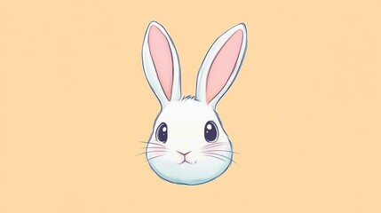 Fototapeta premium Charming bunny portrait with large eyes on soft peach, artistic drawing