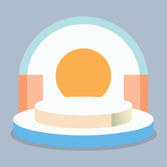 A minimalist stage mockup with soft pale blue, crisp white, and warm tan backdrop