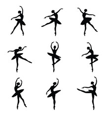 ballet dancers silhouettes isolated on white