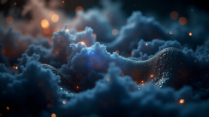 Blue velvet foam, shimmering reflections, an atmosphere of gloomy fantasy, luxury and mysticism