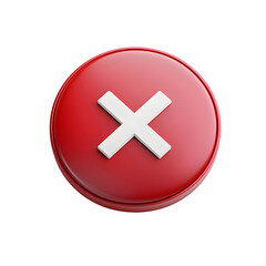 Obraz premium 3D illustration of a red round button with a white X symbol for deletion