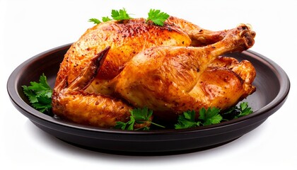 Delicious Roasted Chicken on Rustic Plate Garnish with Parsley Ready to Serve