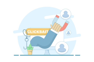 Clickbait concept. strategies to grab viewers' attention. magnetic illustrations that attract users, clicks, engagement, and traffic. strategies to grab viewers' attention. flat design.