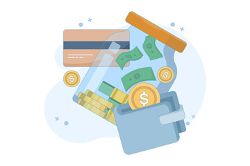 concept of saving safely, achieving financial freedom goals. managing finances for future wealth. making a budget. accumulating more wealth. flat vector illustration with background.