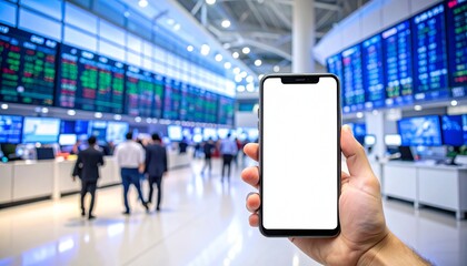 Angled smartphone empty screen financial floor
