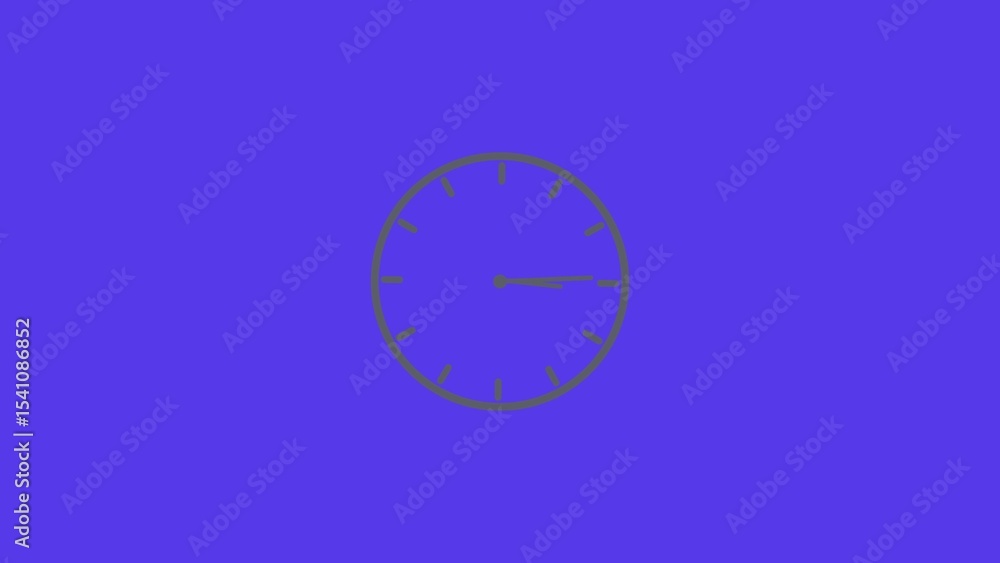 Poster simplified time icon depicting clock showing quarter past three against a purple background for conc