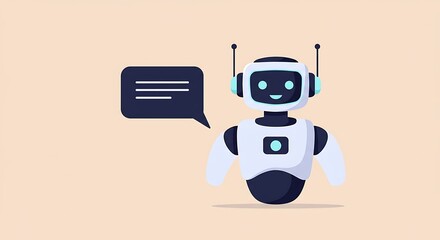 Cute robot character with a speech bubble.