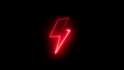 Glowing red neon lightning bolt sign against a black background demonstrating electricity power energy and speed