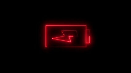Glowing red neon battery charging icon design on black background perfect for technology and digital design concepts