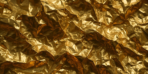 Shiny Golden Foil Texture, Crumpled Metallic Background, Abstract Gold Surface, Reflective Material
