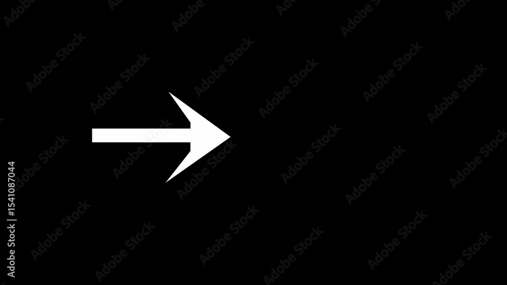 Poster white arrow pointing right on black background represents direction guidance and forward movement