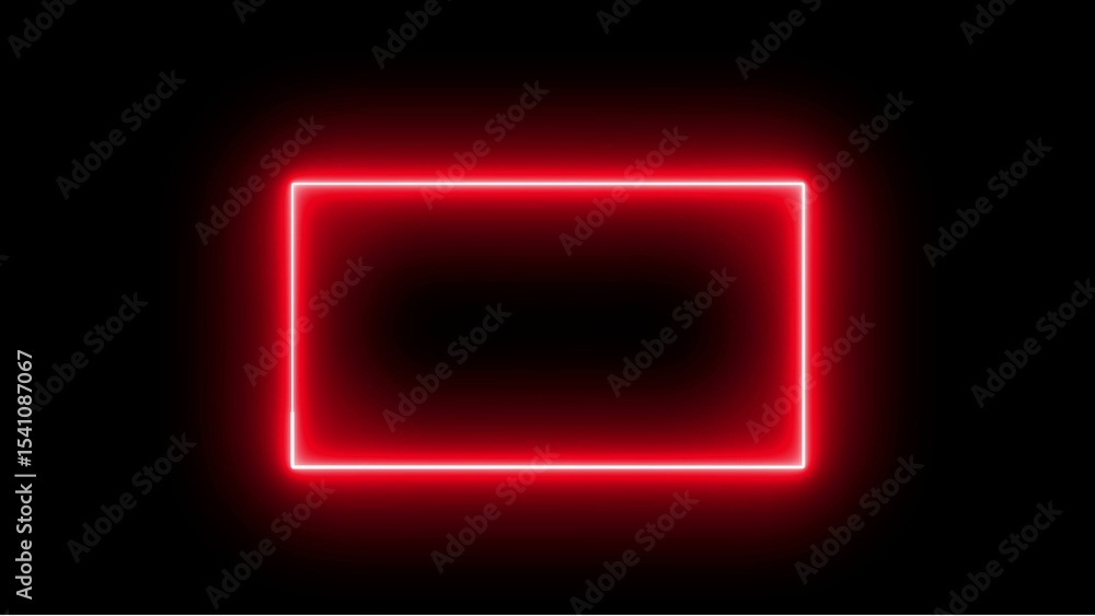 Poster glowing red rectangle neon light on black background suitable for abstract designs and futuristic vi